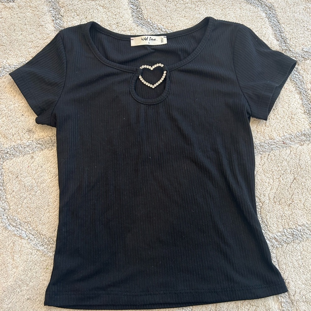 Wild Fable Black Fitted Cut Out Short Sleeve Tee